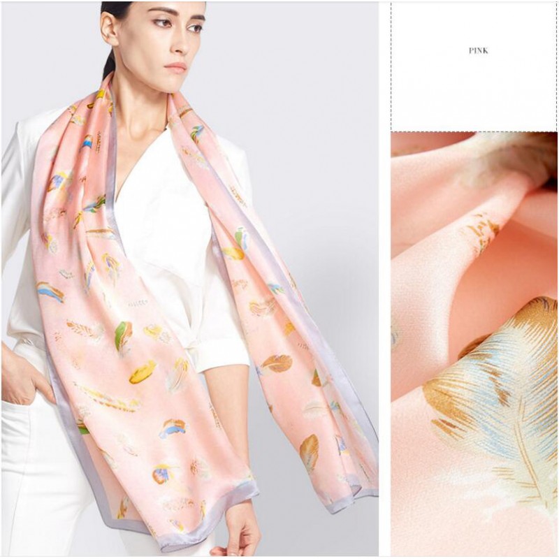 Pure Silk Scarf White Print Women Summer Scarf